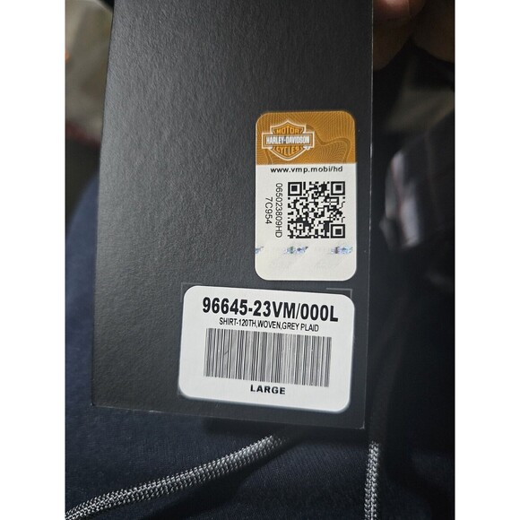 New Harley Davidson 120th Anniversary Plaid Button Up Shirt Grey Men’s Size LARG - Picture 9 of 9